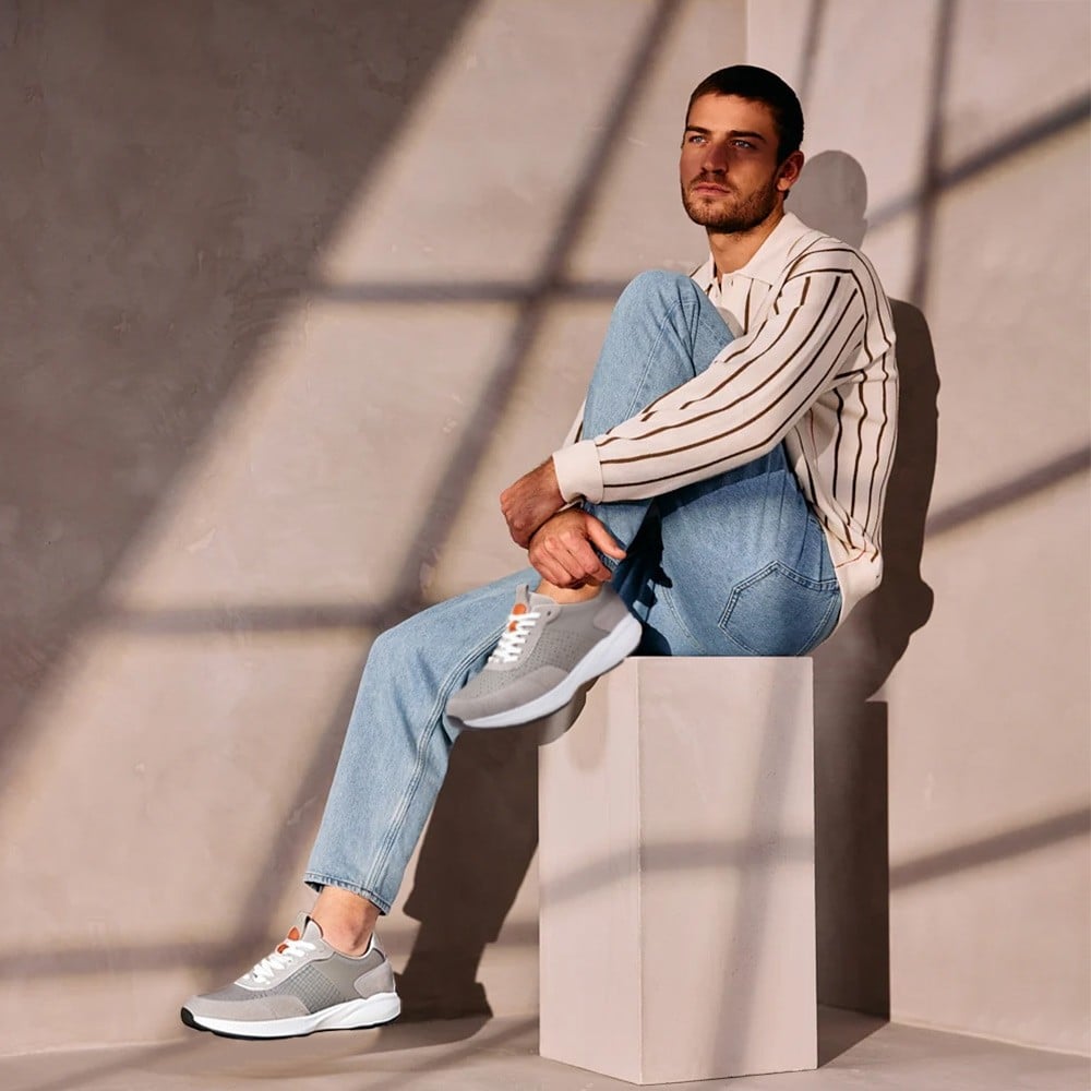 Men's Gray Suede Leather Height Increasing Running Sneakers | +8cm