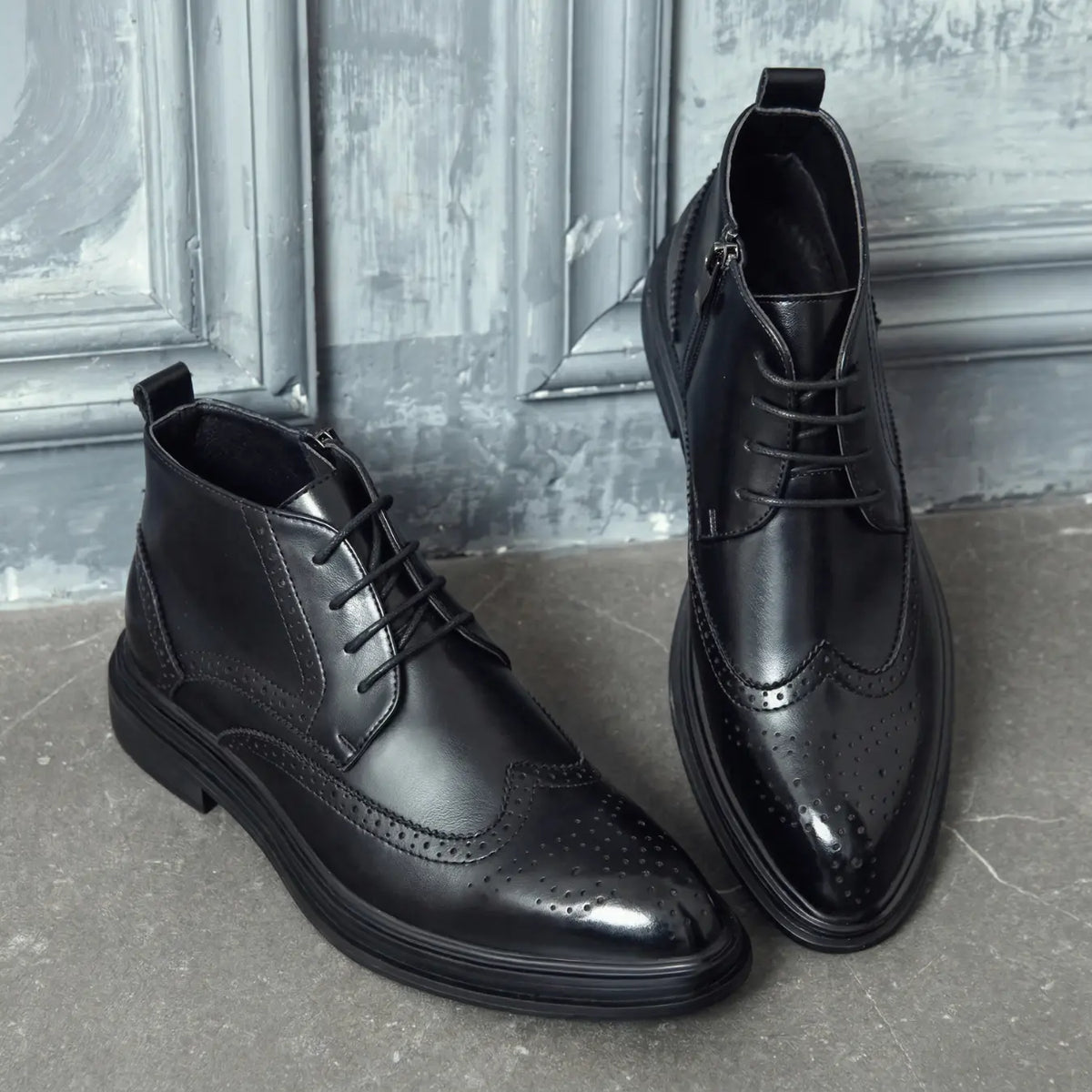 Men’s Black Leather Brogue Formal Elevator Boots | +2.4" (6cm)