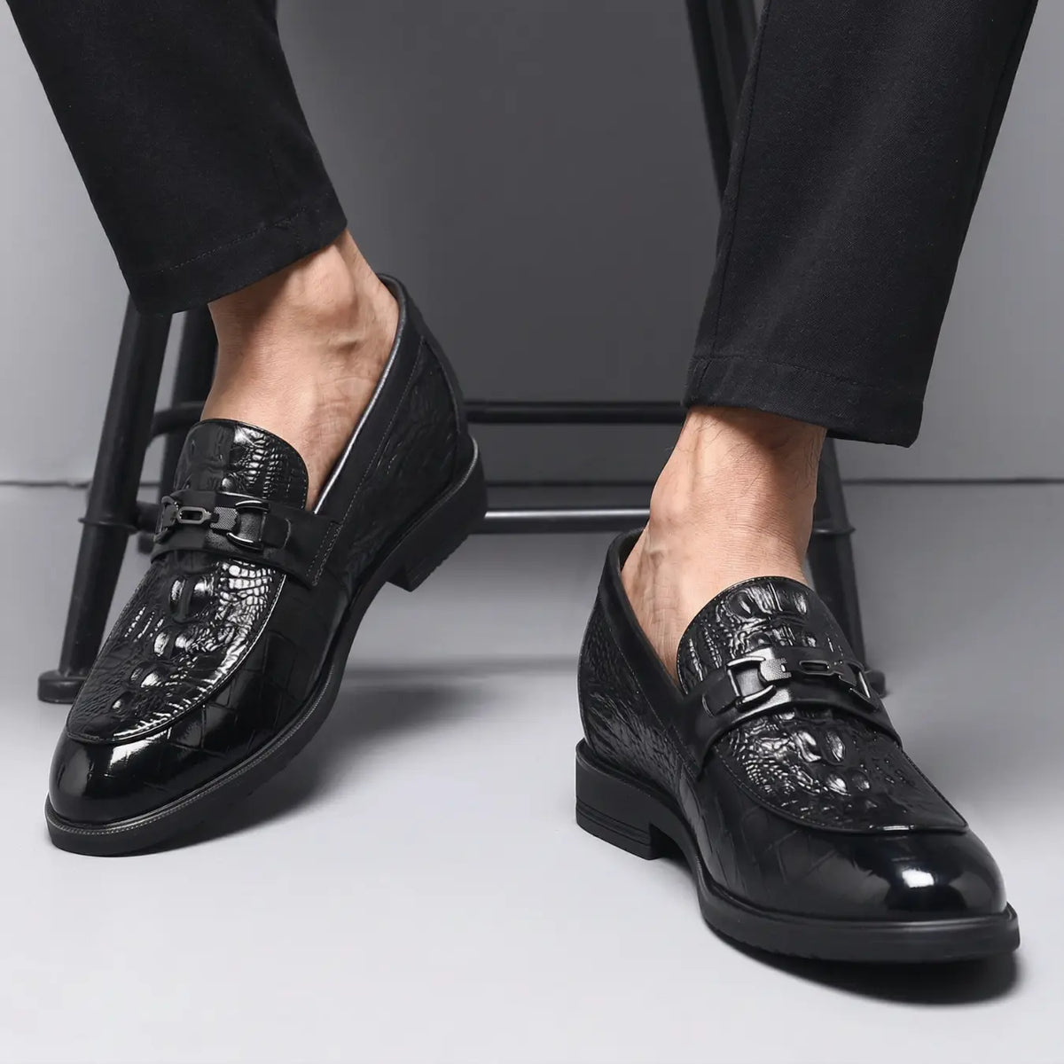 Men’s Crocodile Pattern Leather Elevator Loafers | +2.4" (6cm)