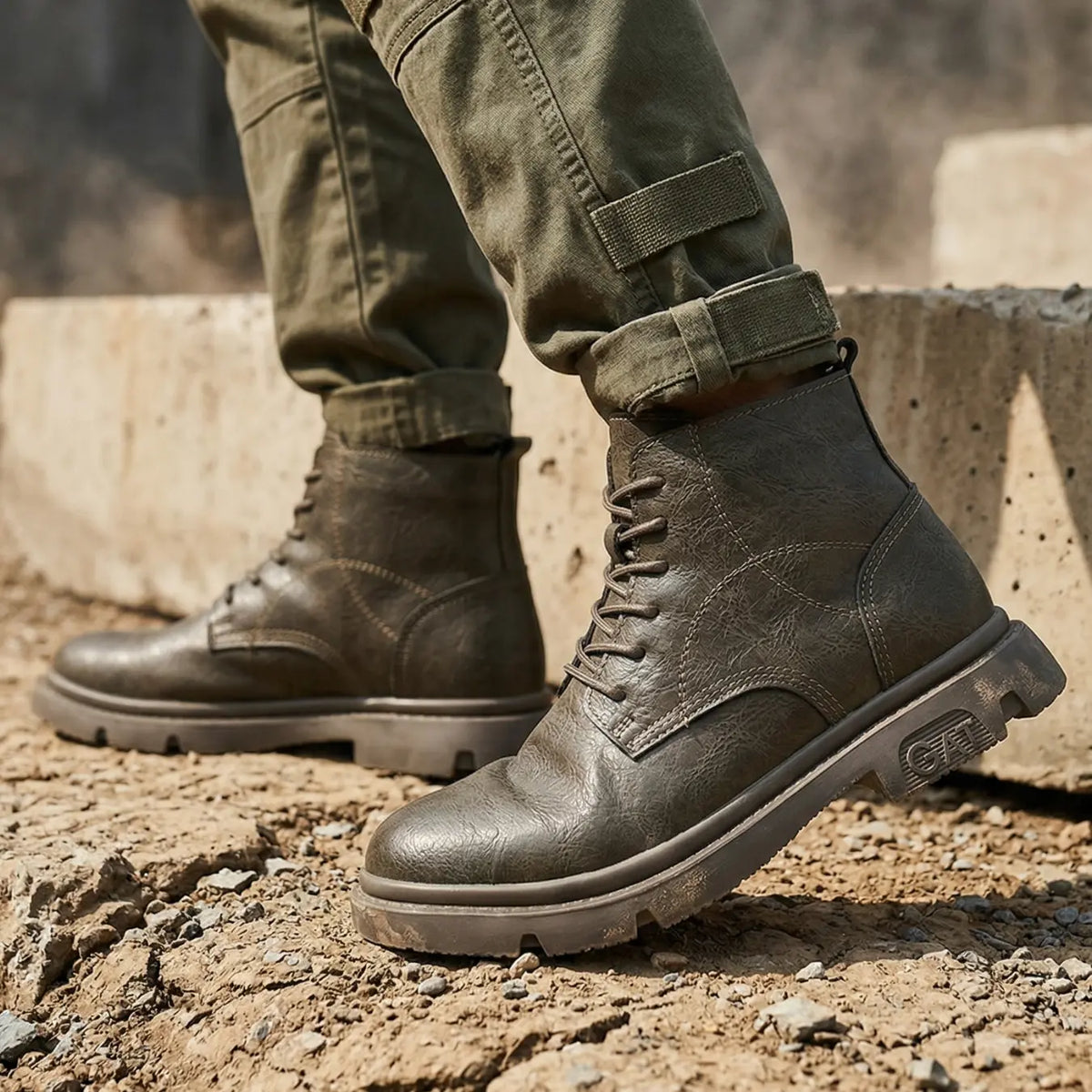 Men’s Leather Lace Up Ankle Combat Boots Elevator Shoes | +3.1" (8cm)
