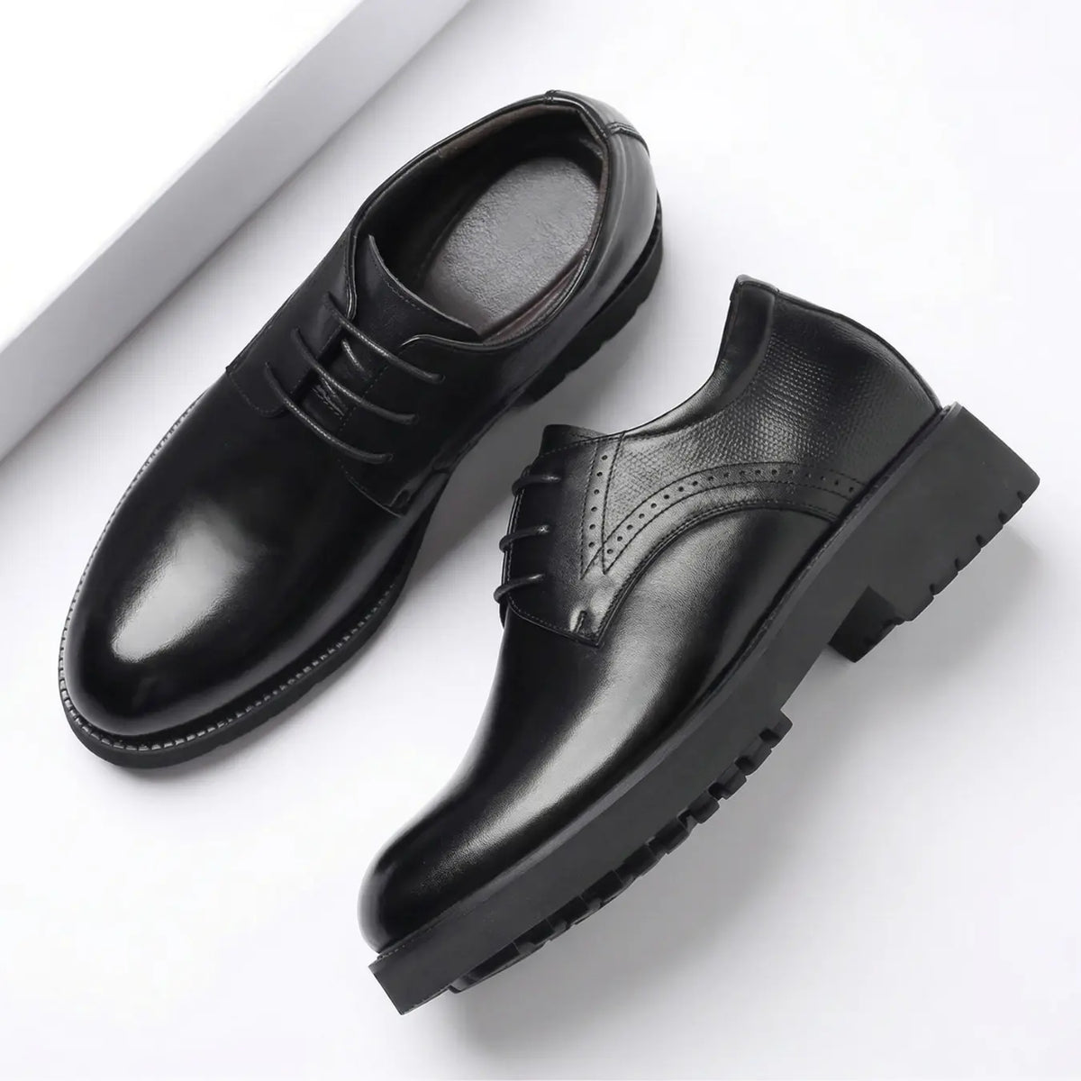 Men’s Leather Lace Up Lug Sole Elevator Dress Shoes | +3" (8cm)