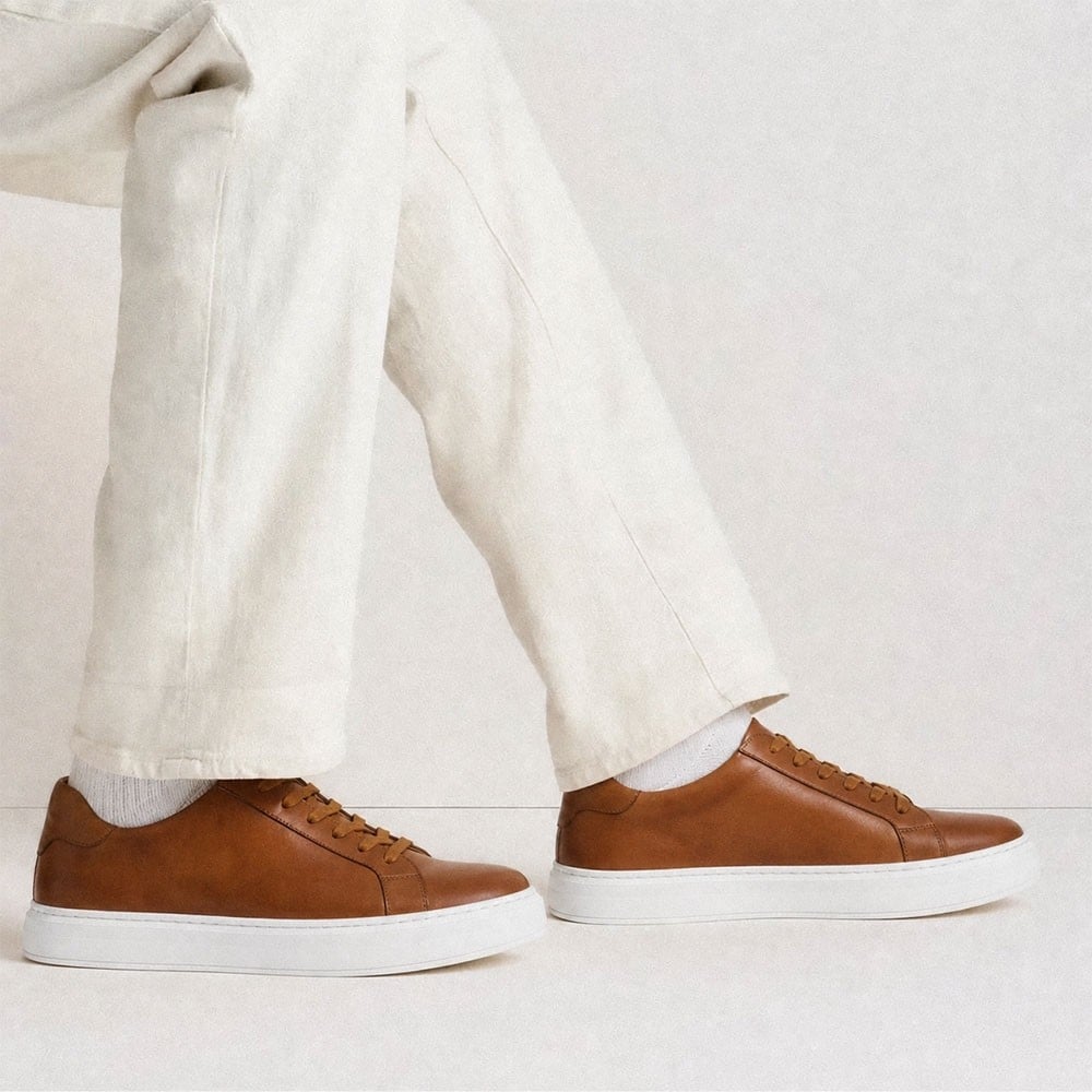 Men's Brown Leather Height Increasing Casual Sneakers | +7cm