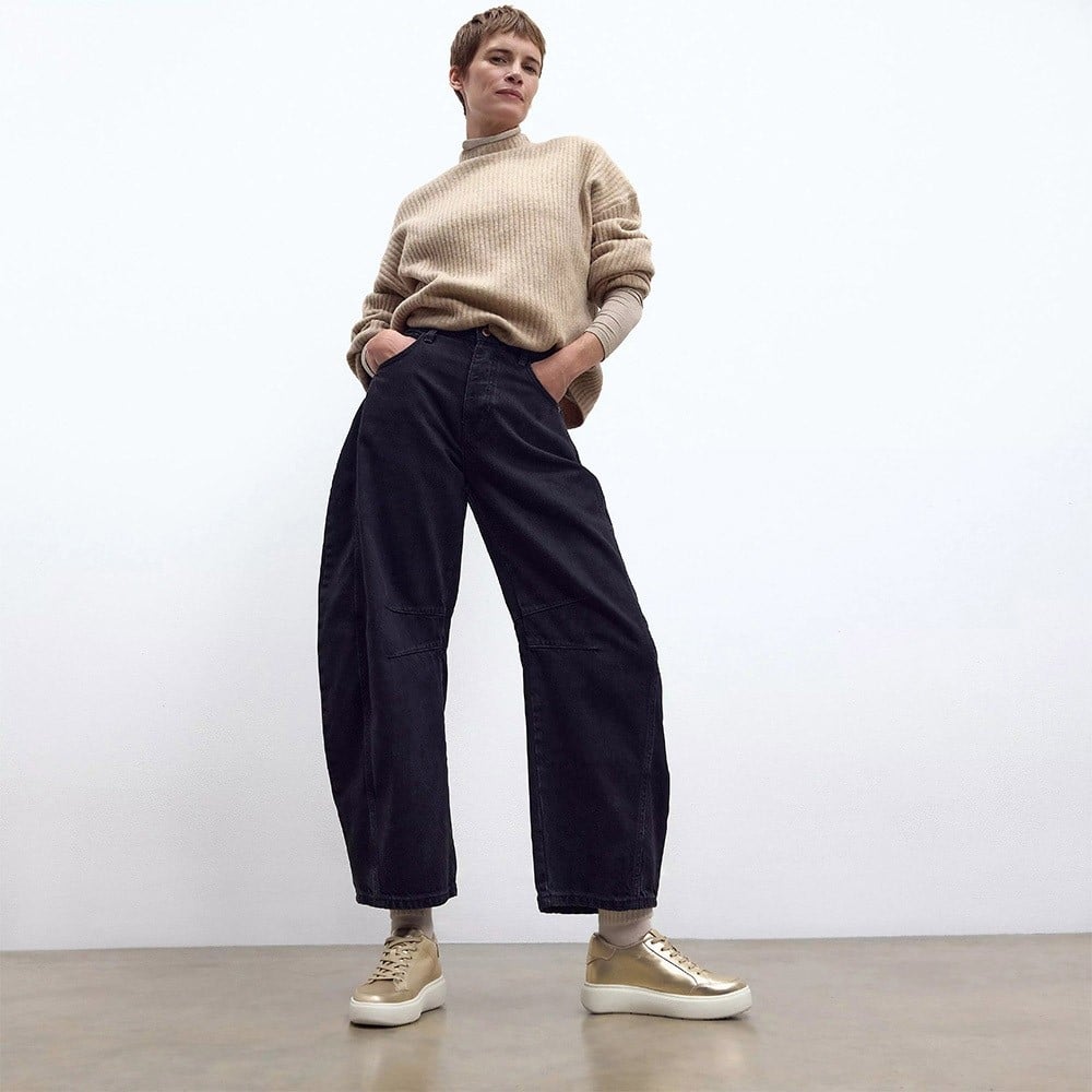 Women's Gold Leather Height Increasing Casual Sneakers | +7cm