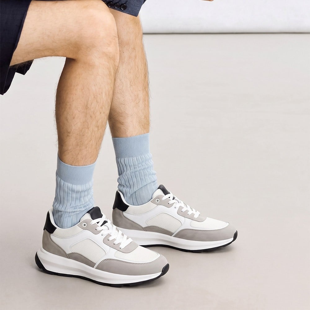 Men's White Breathable Elevator Sneakers Sports Shoes | +8cm