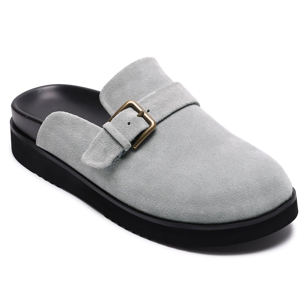 Men's Gray Suede Height Increasing Mule Slippers | +5cm