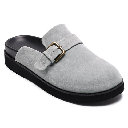 Men's Gray Suede Height Increasing Mule Slippers | +5cm