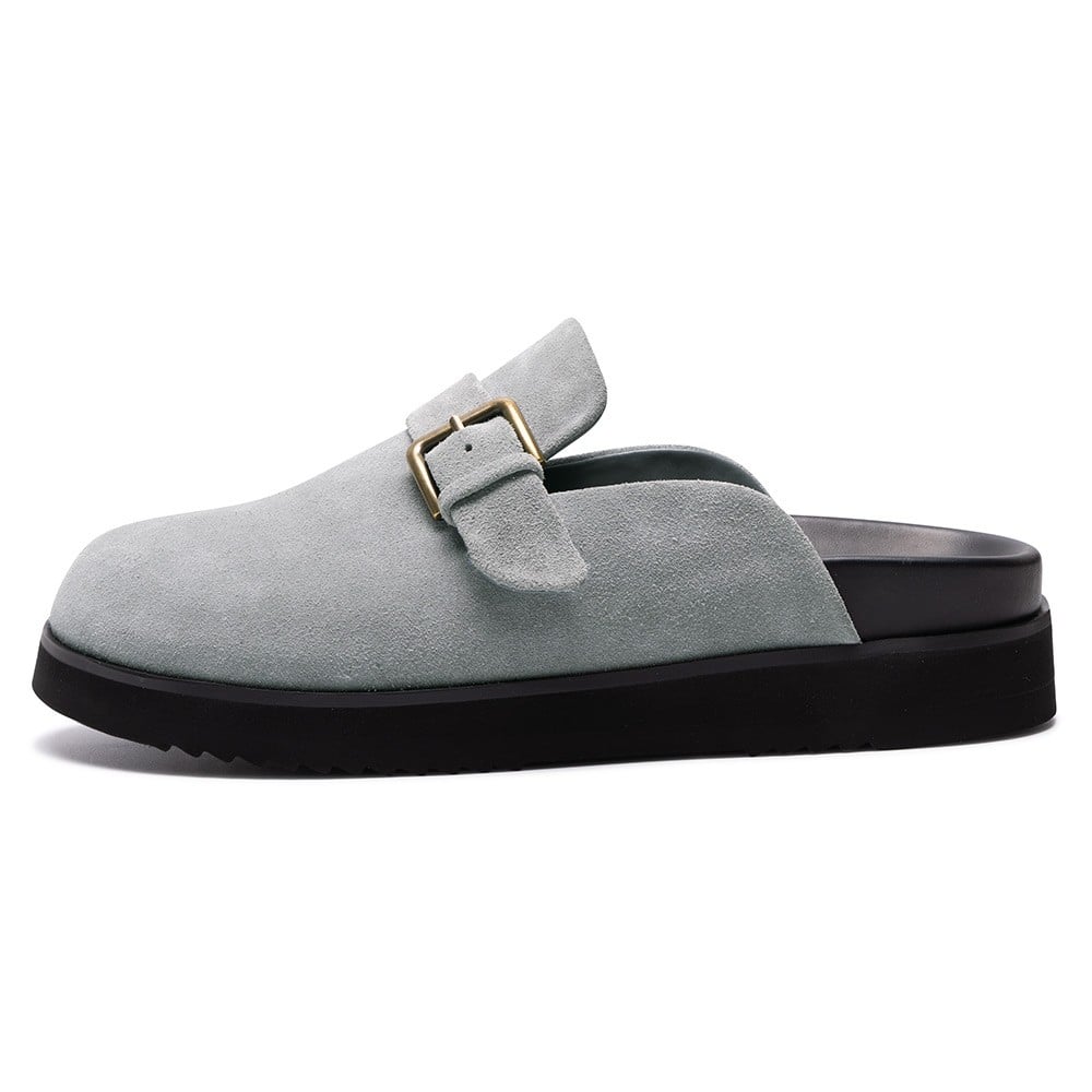 Men's Gray Suede Height Increasing Mule Slippers | +5cm