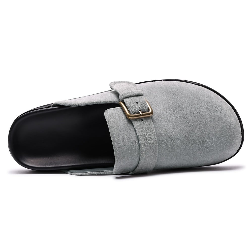 Men's Gray Suede Height Increasing Mule Slippers | +5cm