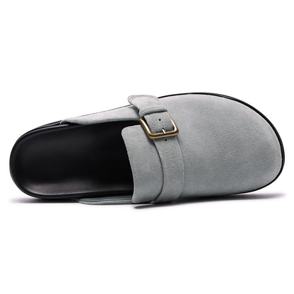 Men's Gray Suede Height Increasing Mule Slippers | +5cm