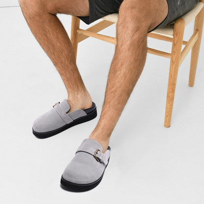 Men's Gray Suede Height Increasing Mule Slippers | +5cm