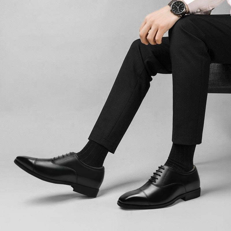 Men's Black Leather Oxford Elevator Shoes | +6cm