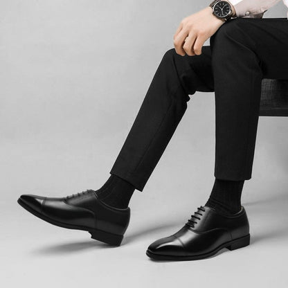 Men's Black Leather Oxford Elevator Shoes | +6cm