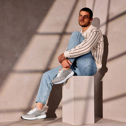 Men's Gray Suede Leather Height Increasing Running Sneakers | +8cm