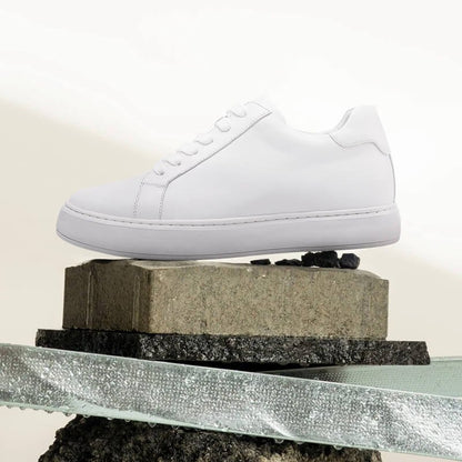Men's White Leather Height Increasing Sneakers | +7cm