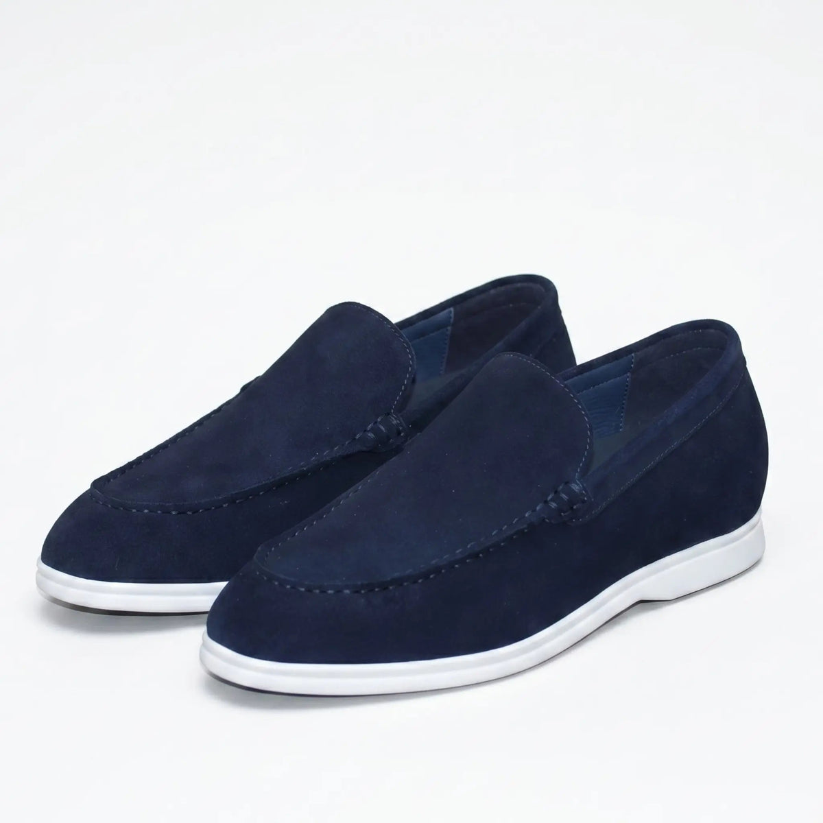Men's Navy Suede Height Increasing Casual Loafers | +5cm