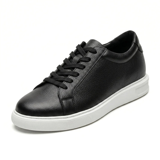 Men's Black Leather Height Increasing Casual Sneakers | +6cm