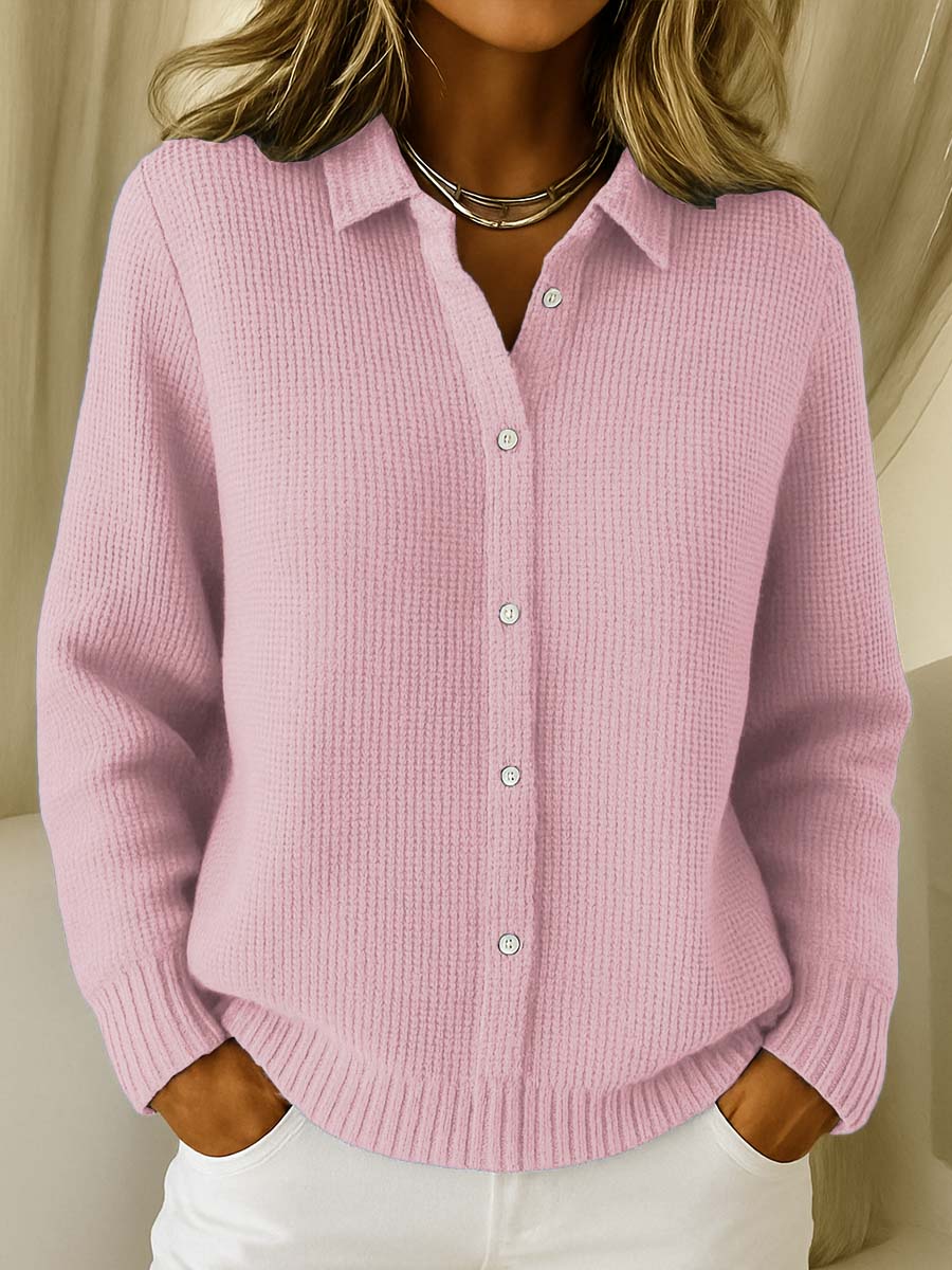 Dames Klassieke Cardigan met Kraag – Tijdloze Elegantie in Zachte Katoenmix
