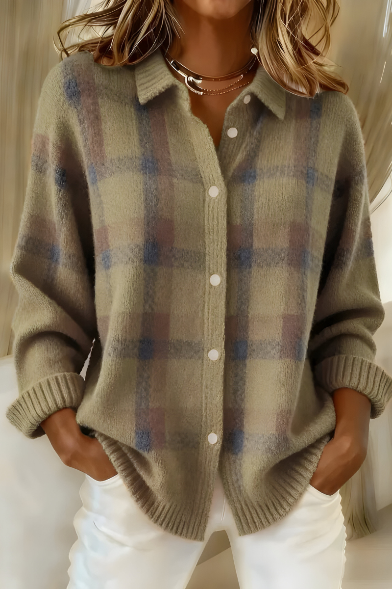 Dames Cardigan met Ruitpatroon – Comfortabele Elegante Vest voor Elke Dag
