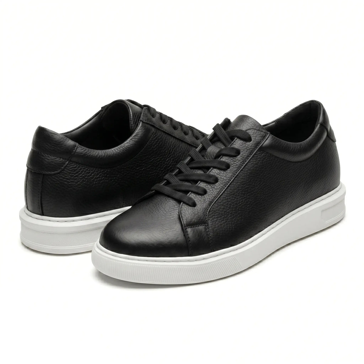 Men's Black Leather Height Increasing Casual Sneakers | +6cm