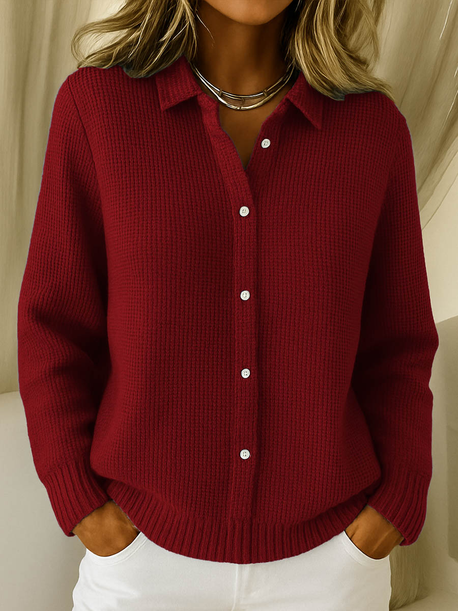 Dames Klassieke Cardigan met Kraag – Tijdloze Elegantie in Zachte Katoenmix