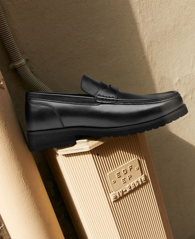 Men's Black Leather Penny Loafers Casual Dress Shoes | +6cm