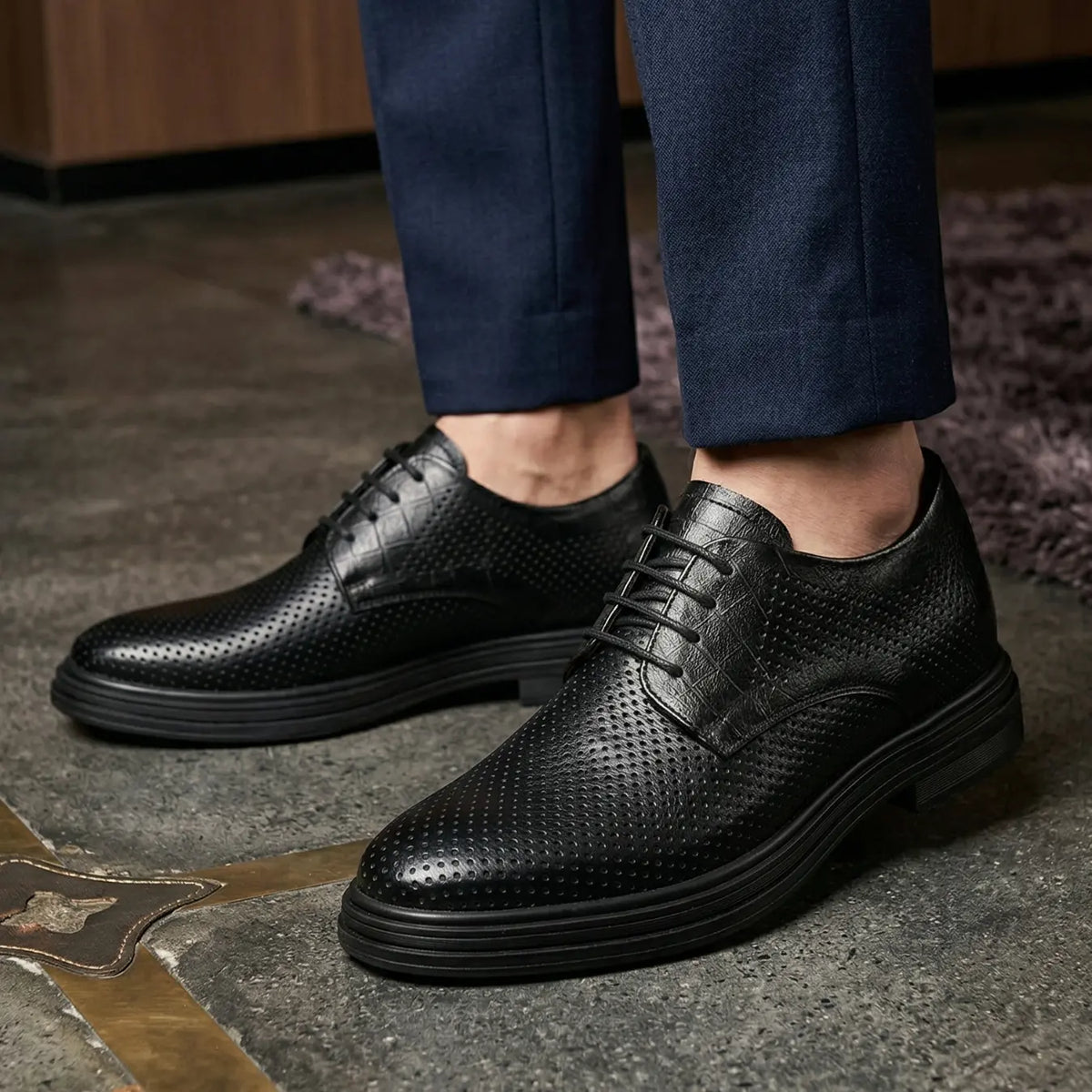 Men’s Leather Perforated Derby Height Increasing Dress Shoes | +3.1" (8cm)