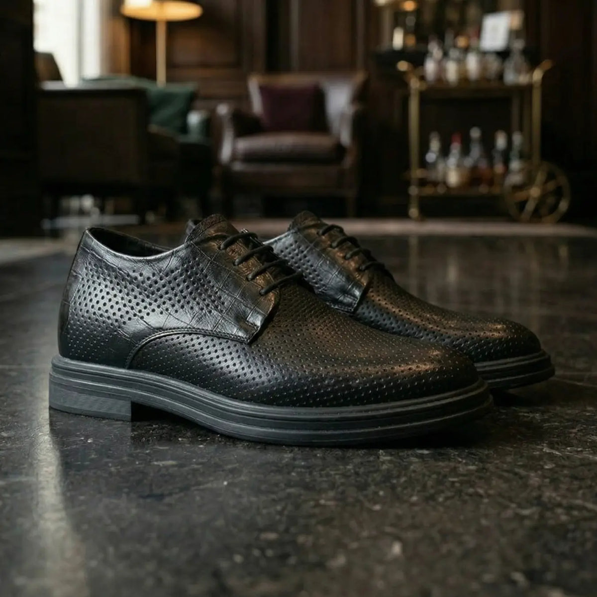 Men’s Leather Perforated Derby Height Increasing Dress Shoes | +3.1" (8cm)
