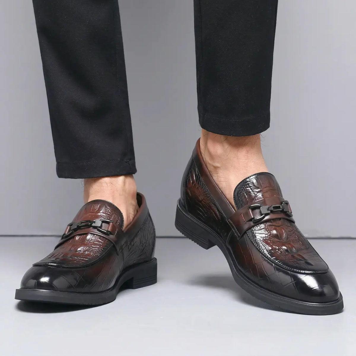 Men’s Crocodile Pattern Leather Elevator Loafers | +2.4" (6cm)