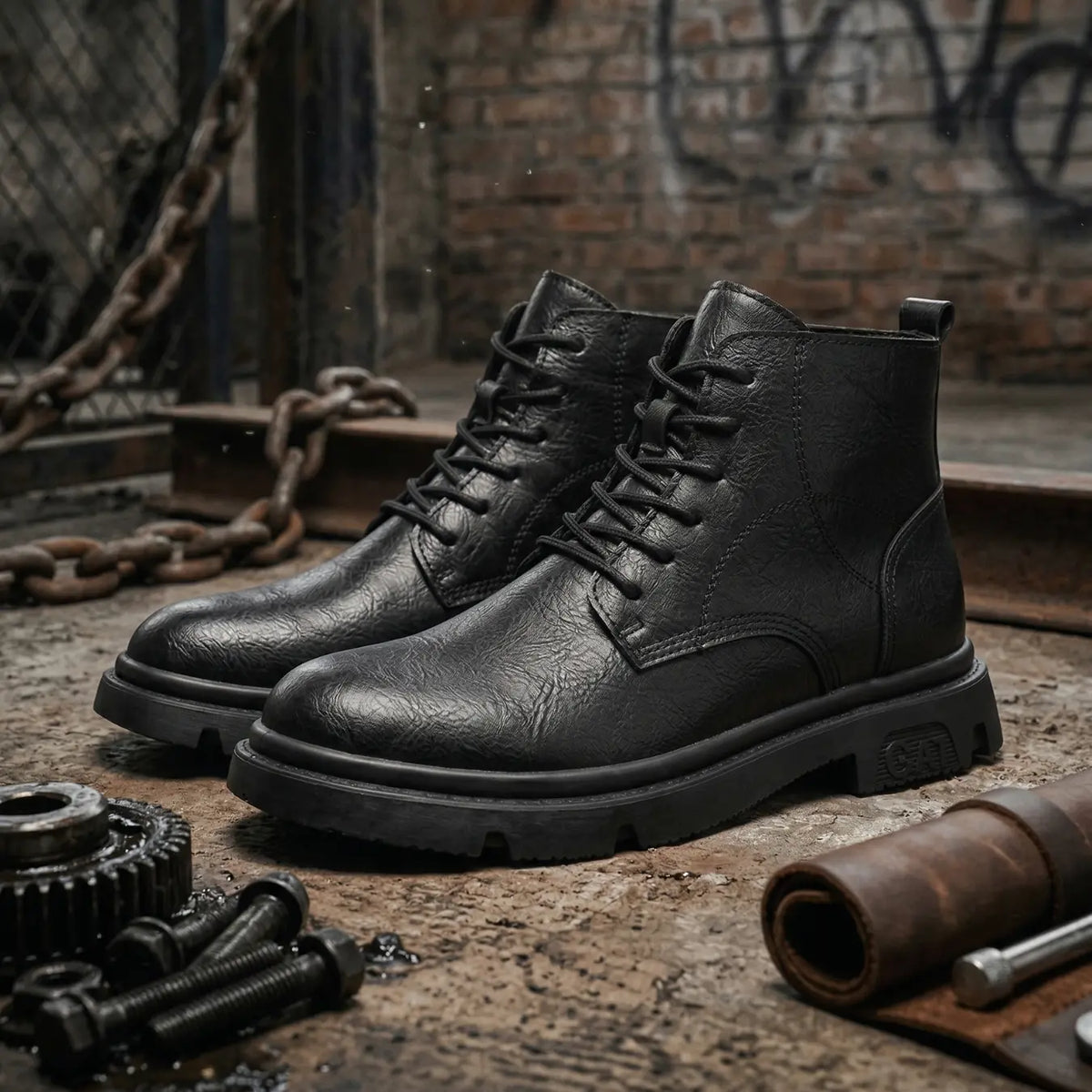 Men’s Leather Lace Up Ankle Combat Boots Elevator Shoes | +3.1" (8cm)
