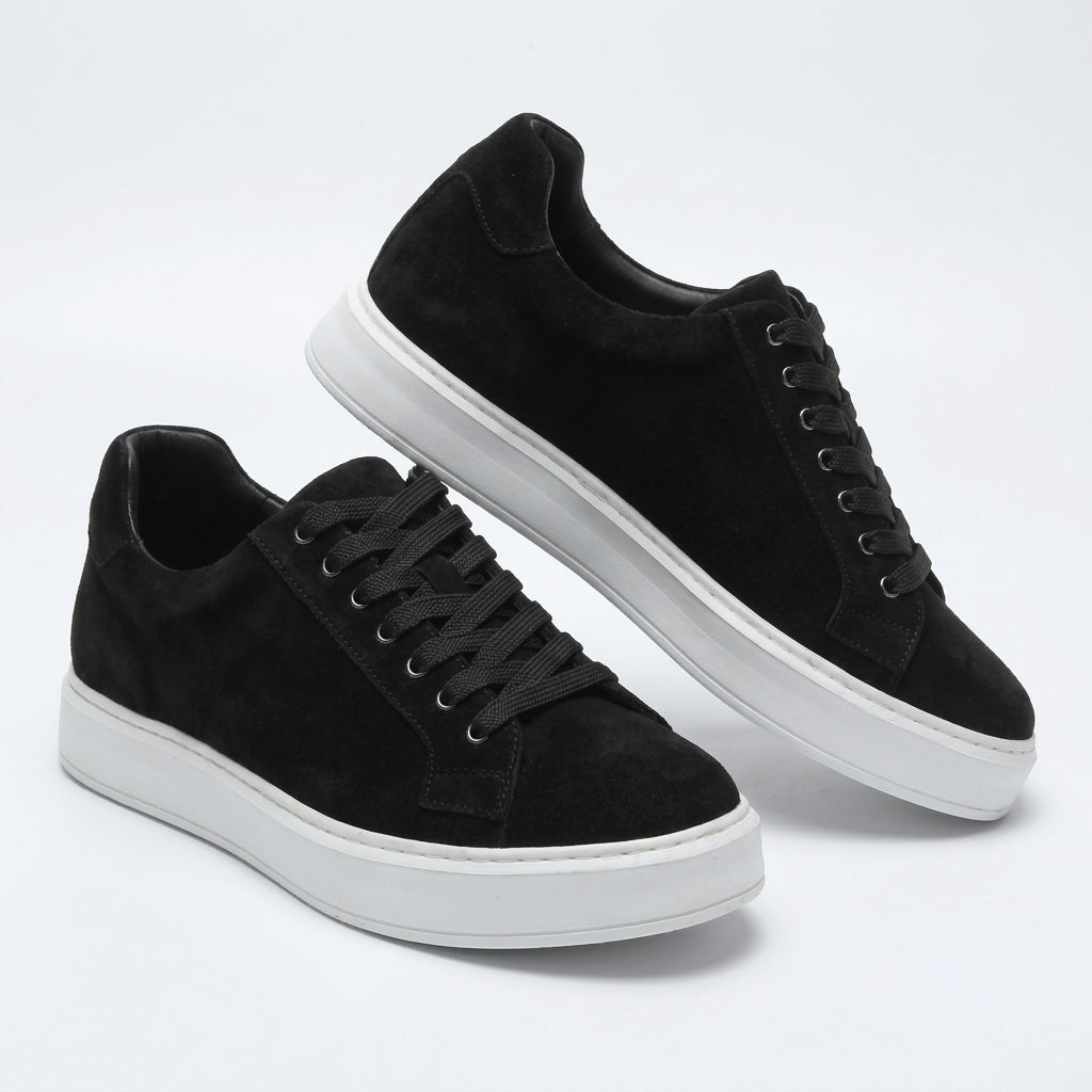 Men's Black Suede Height Increasing Casual Sneakers | +6cm