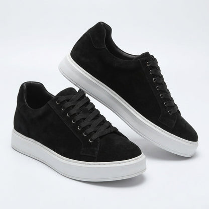 Men's Black Suede Height Increasing Casual Sneakers | +6cm