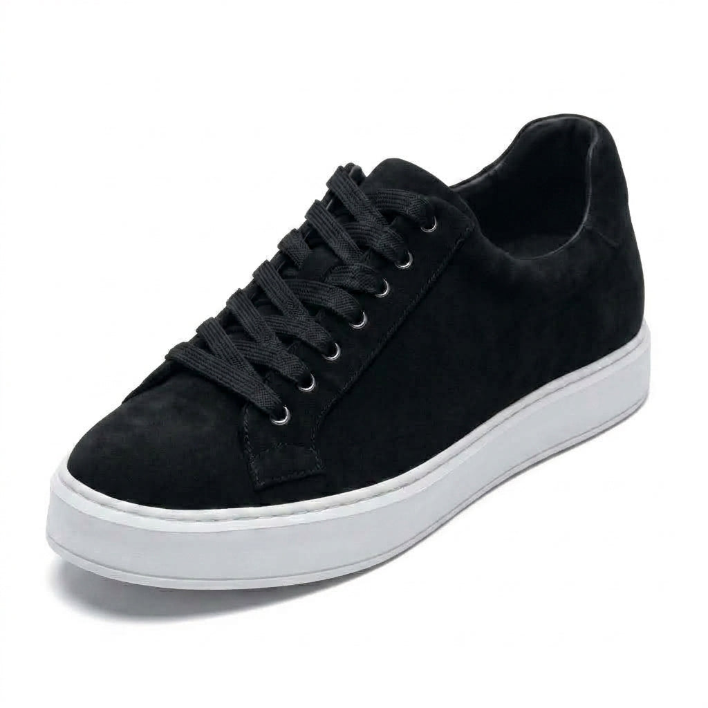 Men's Black Suede Height Increasing Casual Sneakers | +6cm