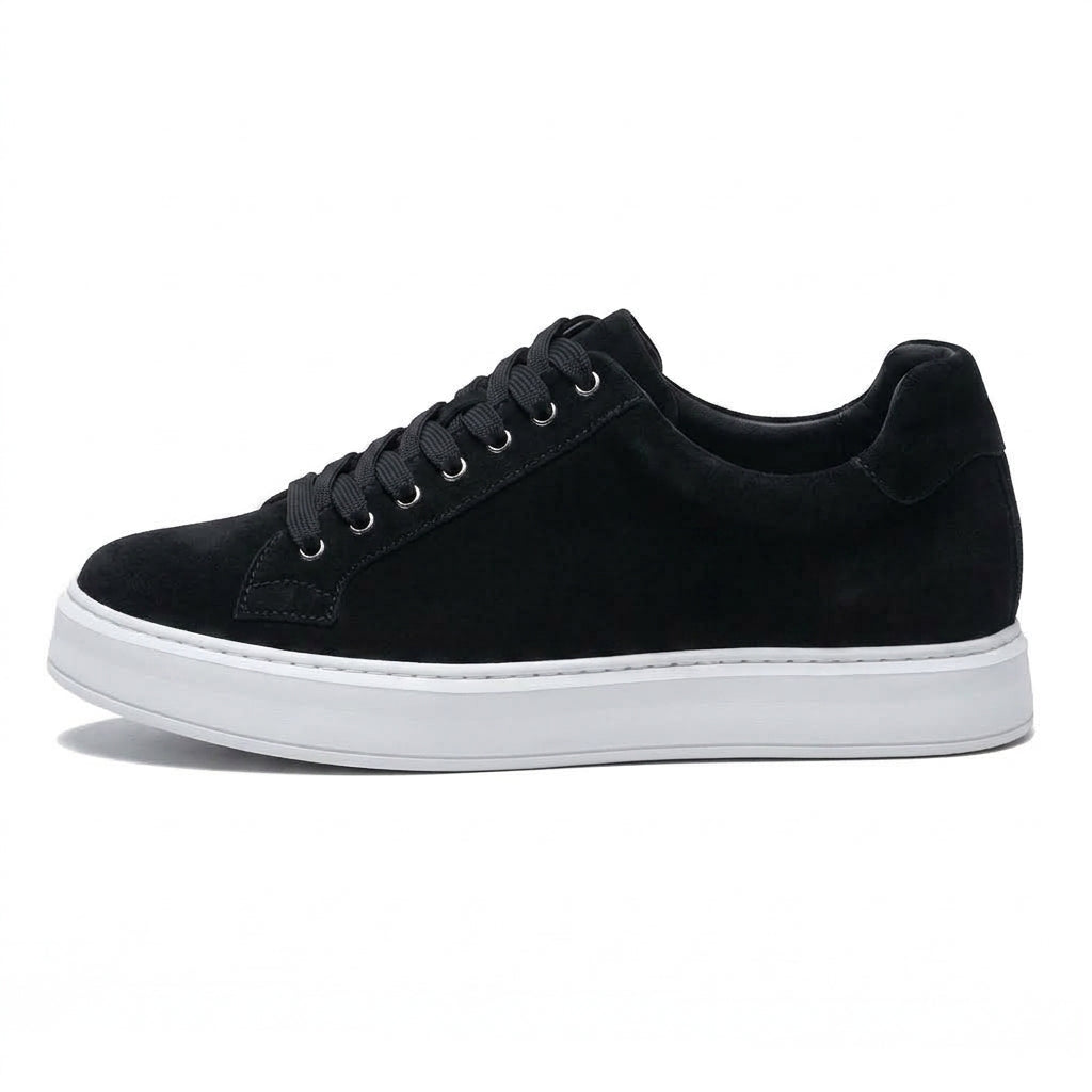 Men's Black Suede Height Increasing Casual Sneakers | +6cm