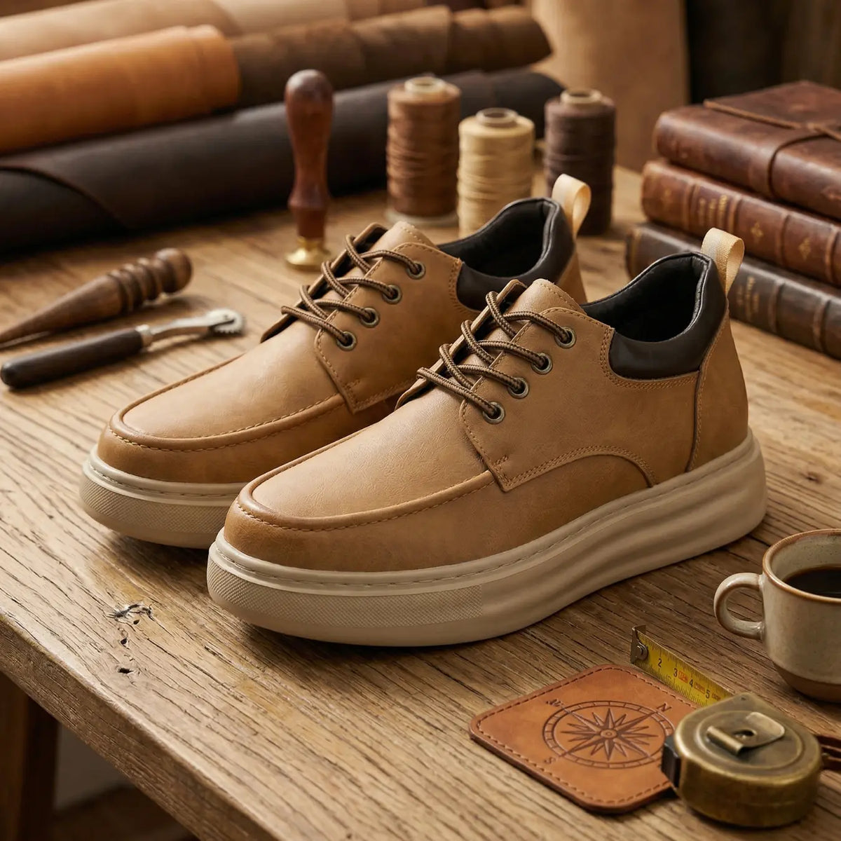 Men’s Leather Casual Low Top Height Increasing Sneakers | +3.1" (8cm)