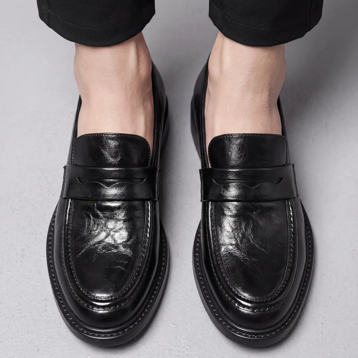 Men’s Black Leather Penny Loafers Elevator Shoes | +3.1" (8cm)