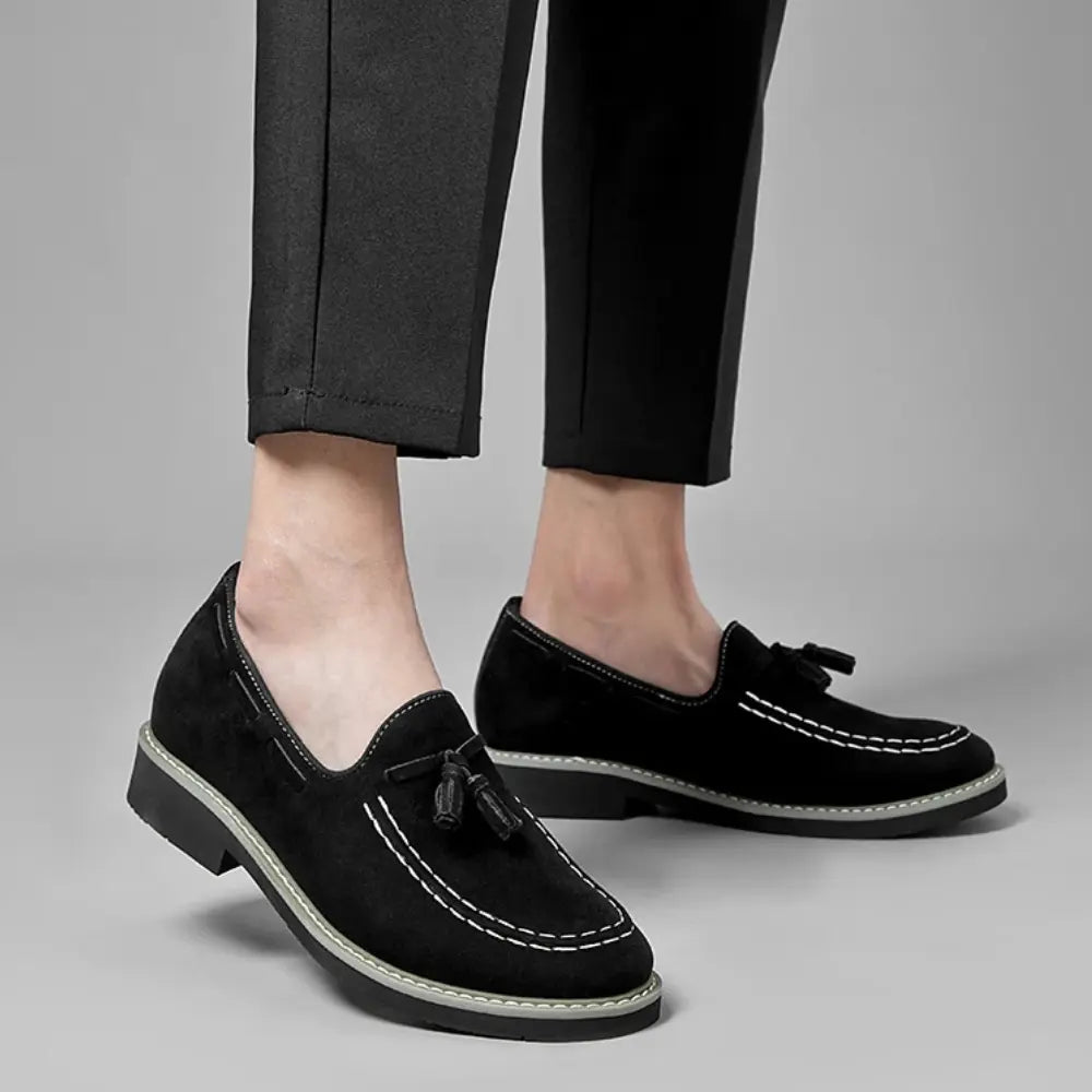 Men’s Suede Tassel Loafers Elevator Shoes Height Increasing | +3.1" (8cm)