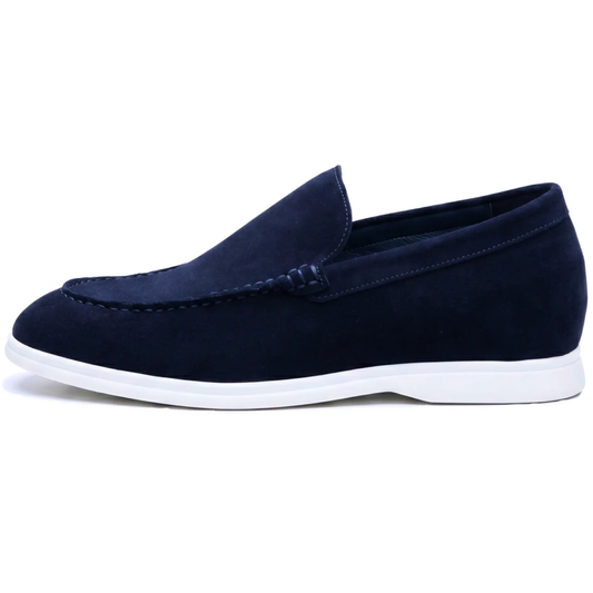 Men's Navy Suede Height Increasing Casual Loafers | +5cm