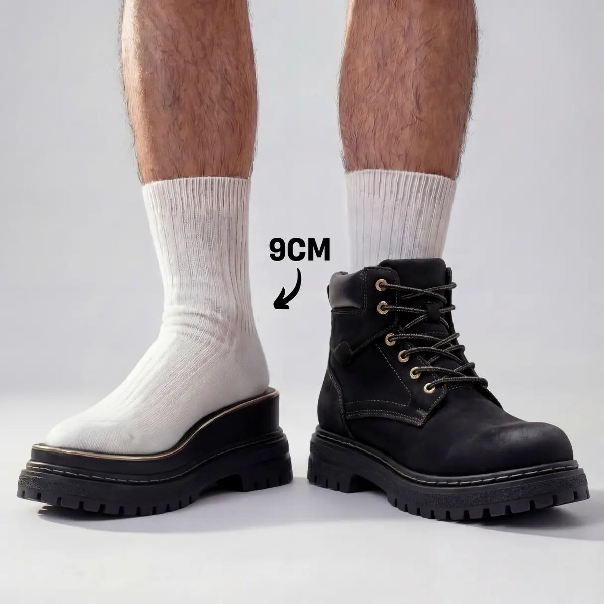 Men’s Leather Casual Combat Ankle Boots Elevator Shoes | +1.6" (4cm)