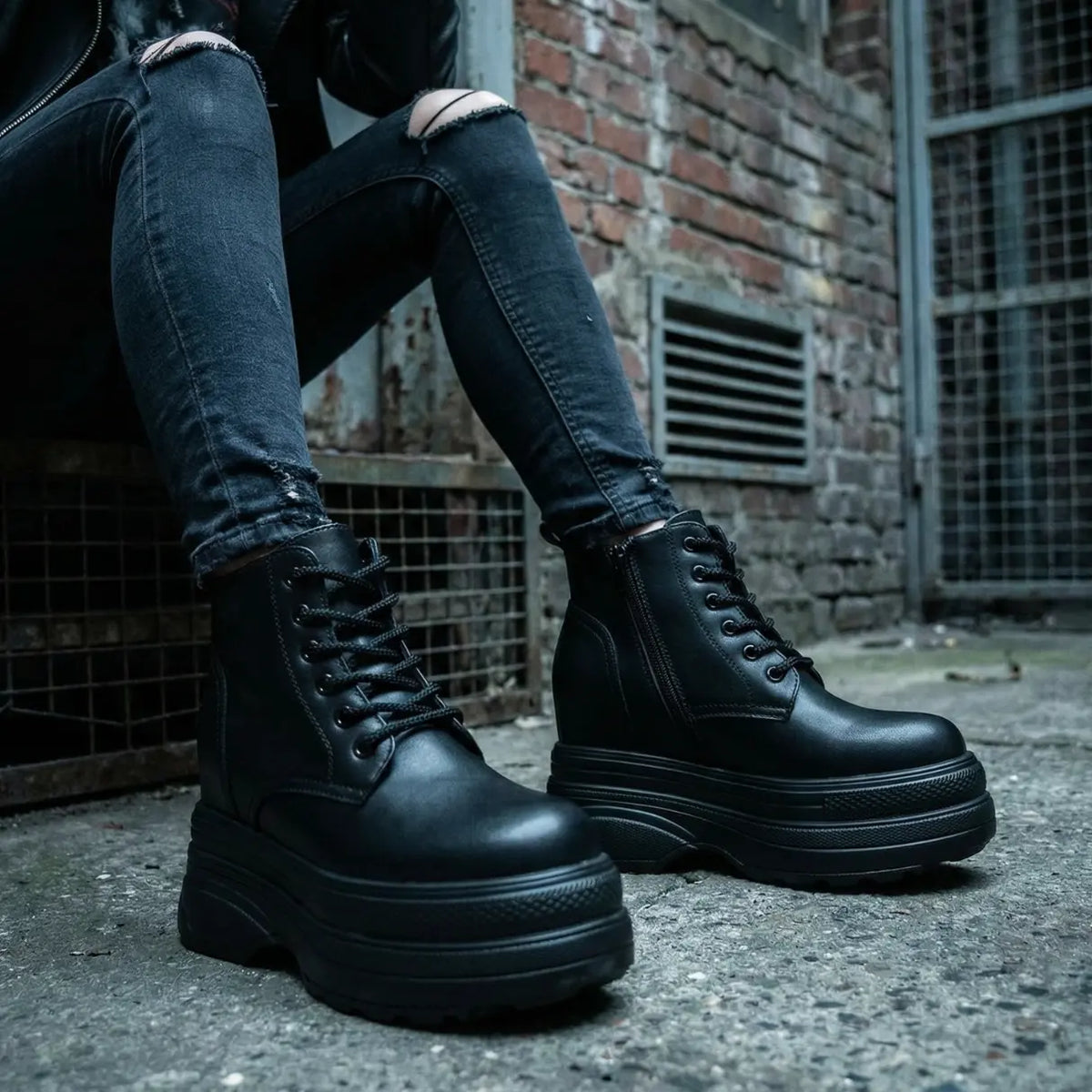 Onyx Leather Combat Boots | +4.3" (11cm)