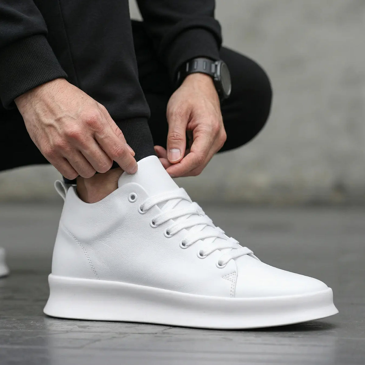 Men’s Leather High Top Casual Sneakers Height Increasing | +3.1" (8cm)