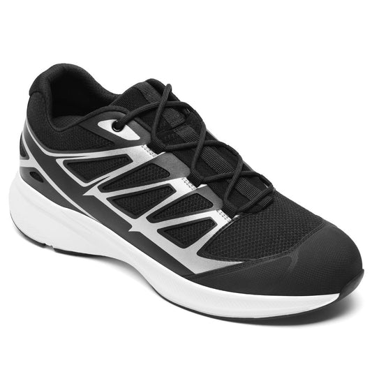 Men's Black Mesh Height Increasing Running Sneakers | +7cm