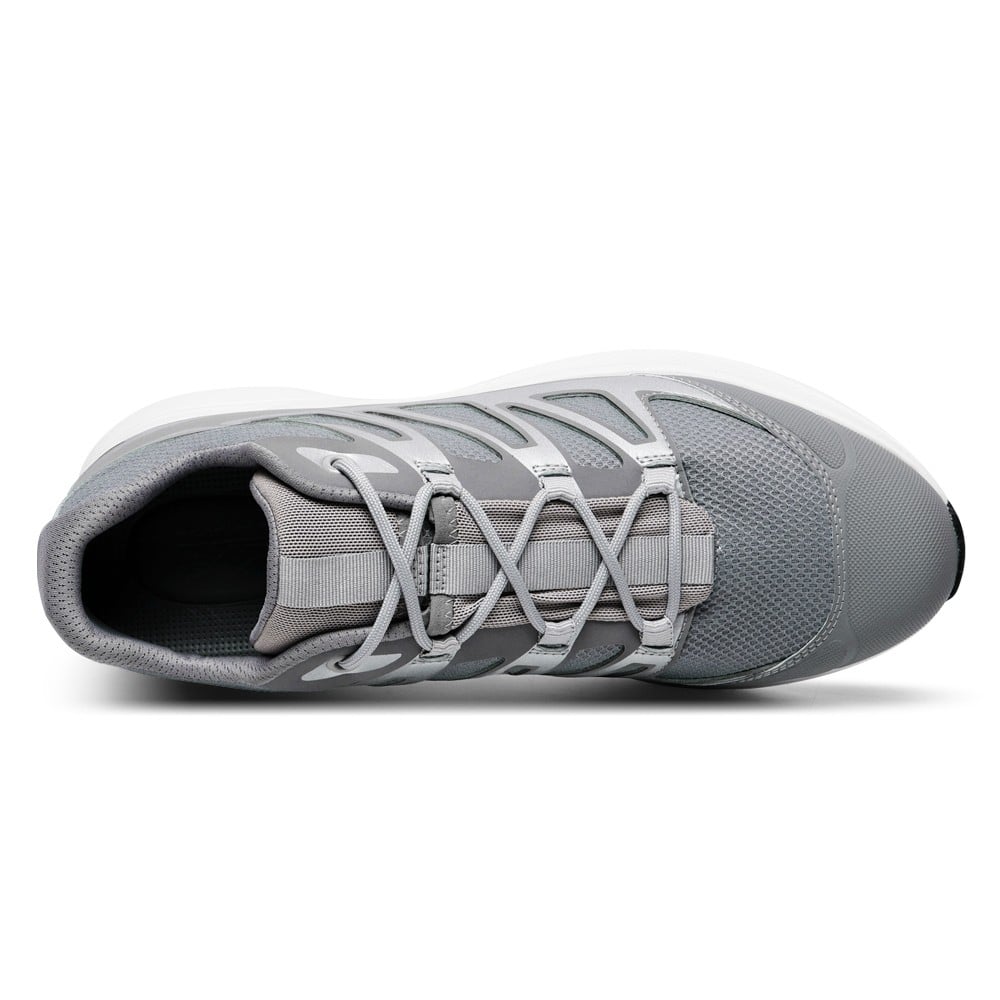 Men's Gray Mesh Running Sneakers Elevator Sports Shoes | +7cm