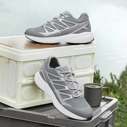 Men's Gray Mesh Running Sneakers Elevator Sports Shoes | +7cm