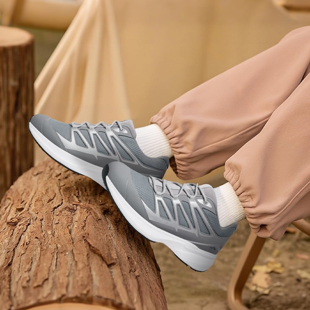 Men's Gray Mesh Running Sneakers Elevator Sports Shoes | +7cm