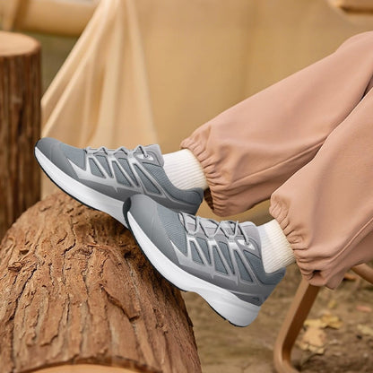 Men's Gray Mesh Running Sneakers Elevator Sports Shoes | +7cm