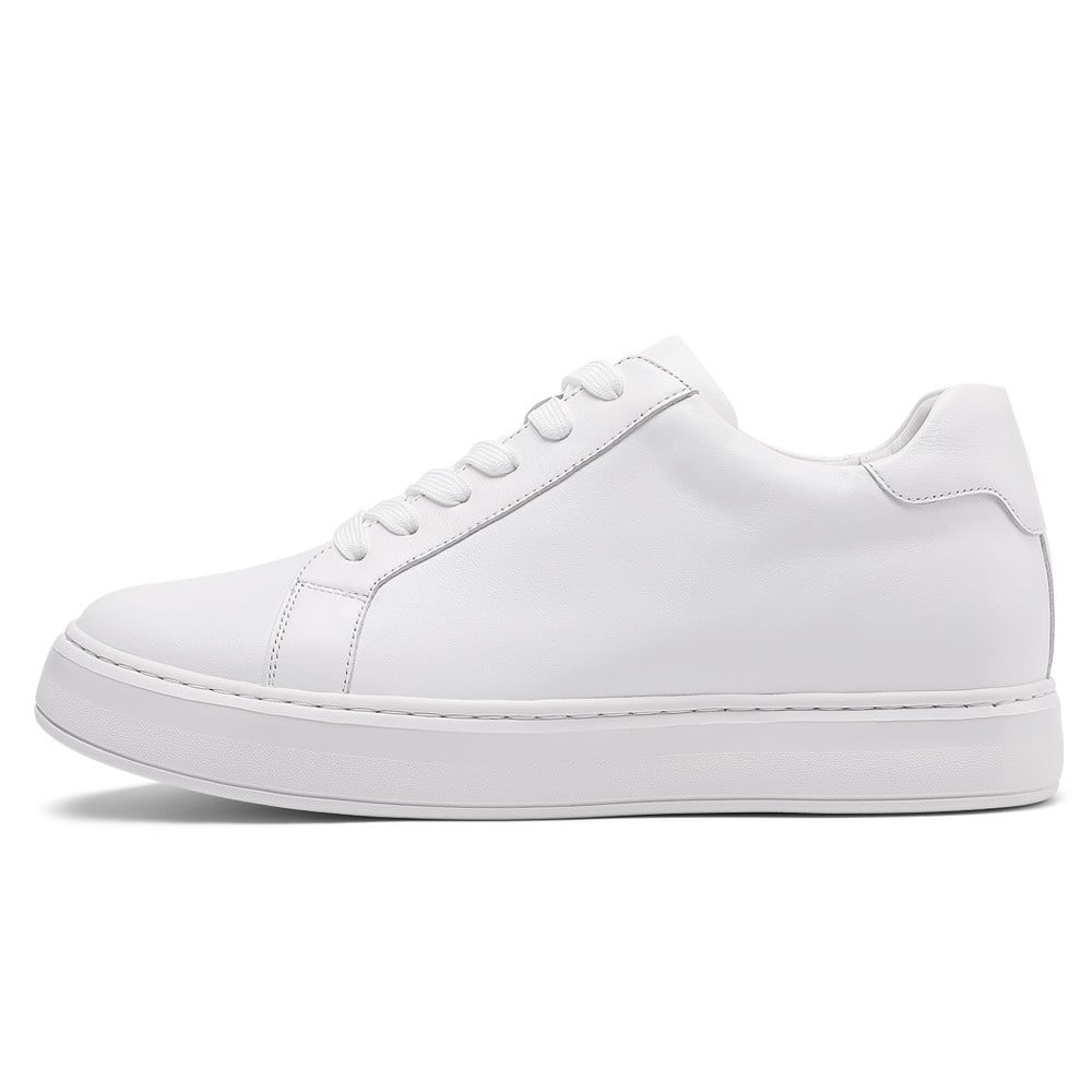 Men's White Leather Height Increasing Sneakers | +7cm