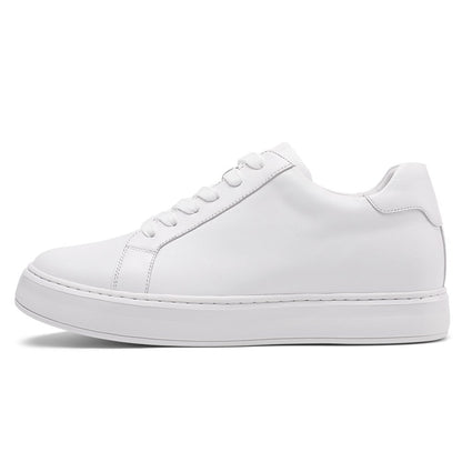 Men's White Leather Height Increasing Sneakers | +7cm