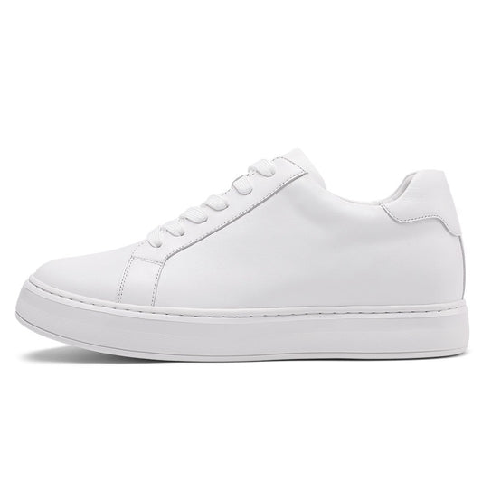 Men's White Leather Height Increasing Sneakers | +7cm