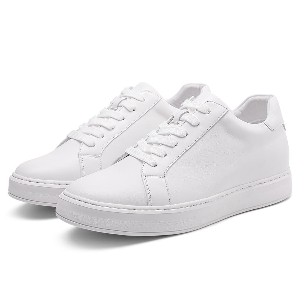 Men's White Leather Height Increasing Sneakers | +7cm