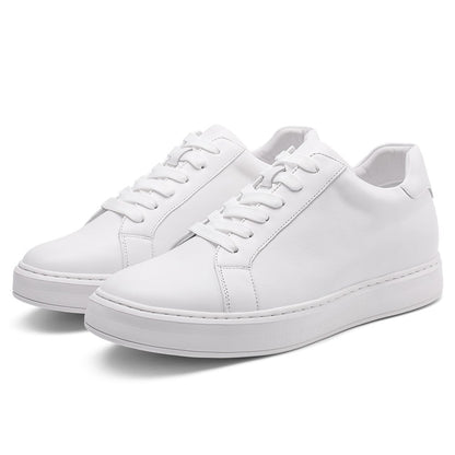 Men's White Leather Height Increasing Sneakers | +7cm